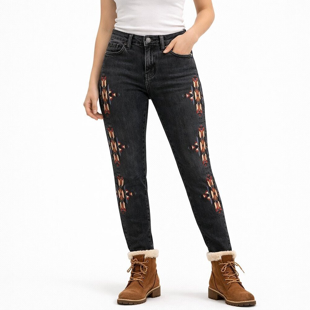 Embroidered Skinny Jeans Aztec Boho Western Washed Black Size 25x30